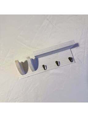 Shabby Chic White Wooden Wall Shelf w/ Hooks